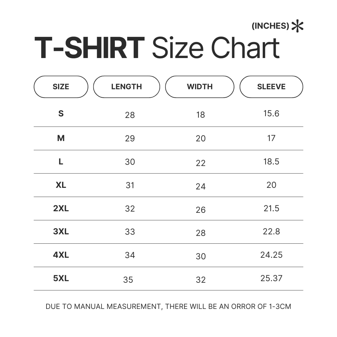 T shirt Size Chart - Bad Friends Shop