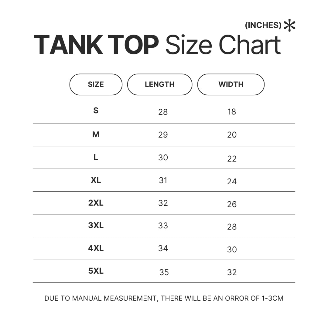 Tank Top Size Chart - Bad Friends Shop