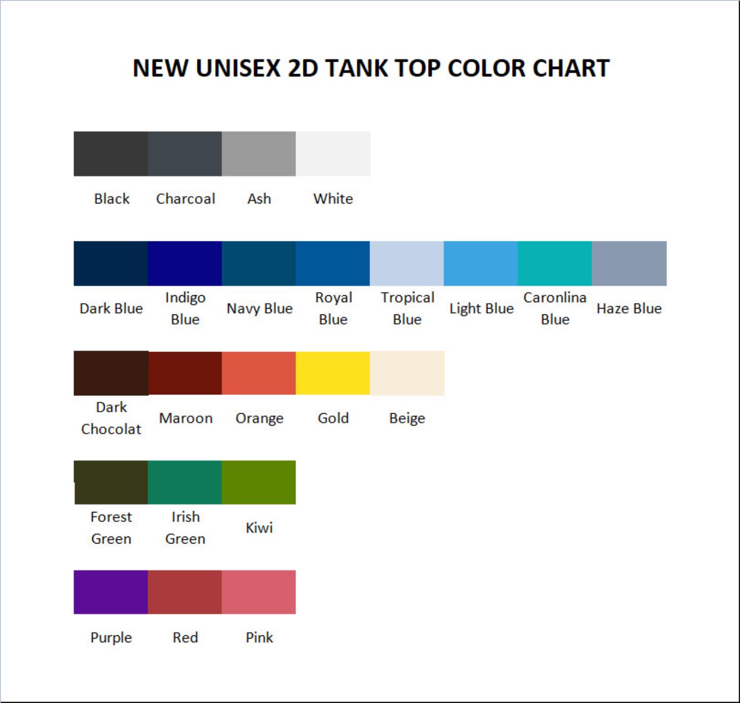 tank top color chart - Bad Friends Shop